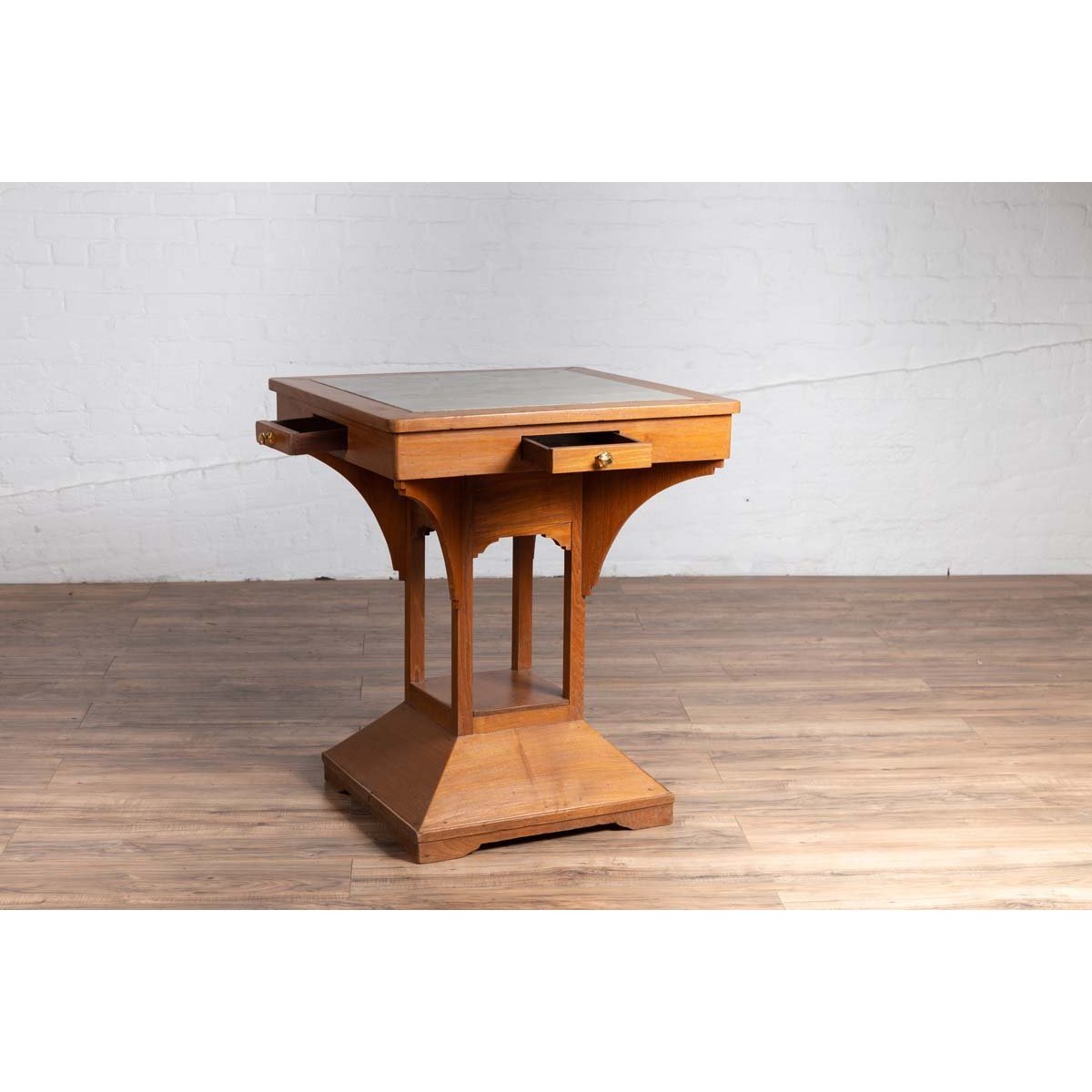 Vintage Dutch Colonial Indonesian Square Center Table with Marble Inset-12. Asian &amp; Chinese Furniture, Art, Antiques, Vintage Home Décor for sale at FEA Home