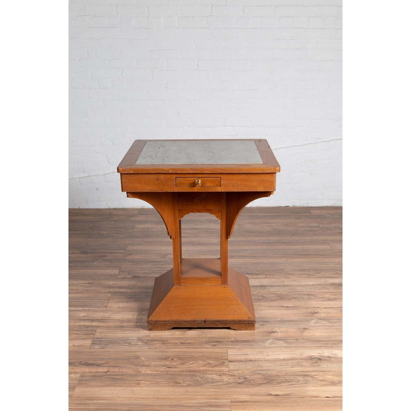Vintage Dutch Colonial Indonesian Square Center Table with Marble Inset-YN6330-14. Asian & Chinese Furniture, Art, Antiques, Vintage Home Décor for sale at FEA Home