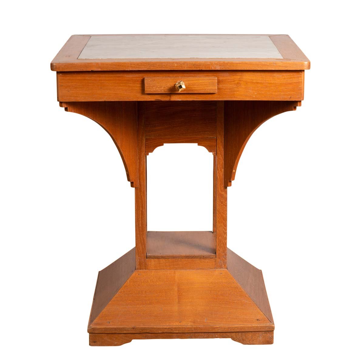 Vintage Dutch Colonial Indonesian Square Center Table with Marble Inset-1. Asian & Chinese Furniture, Art, Antiques, Vintage Home Décor for sale at FEA Home