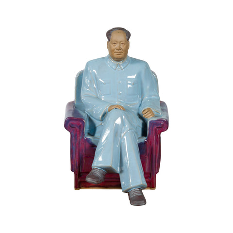 Vintage Glazed Porcelain Statuette of Mao Zedong Seated on an Armchair-YNEB680-1. Asian & Chinese Furniture, Art, Antiques, Vintage Home Décor for sale at FEA Home