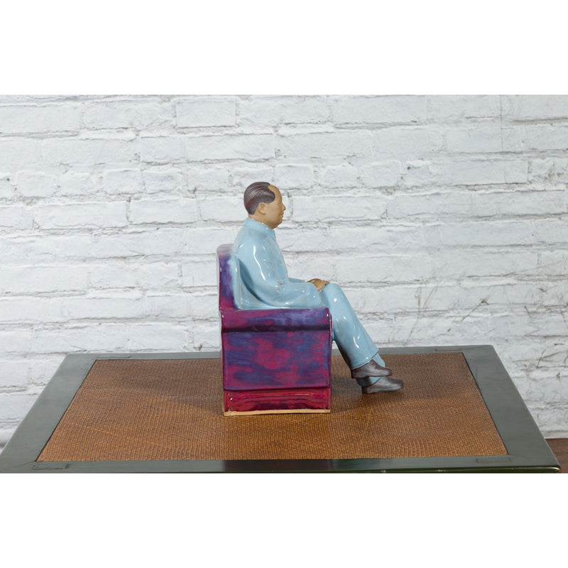 Vintage Glazed Porcelain Statuette of Mao Zedong Seated on an Armchair-YNEB680-10. Asian & Chinese Furniture, Art, Antiques, Vintage Home Décor for sale at FEA Home