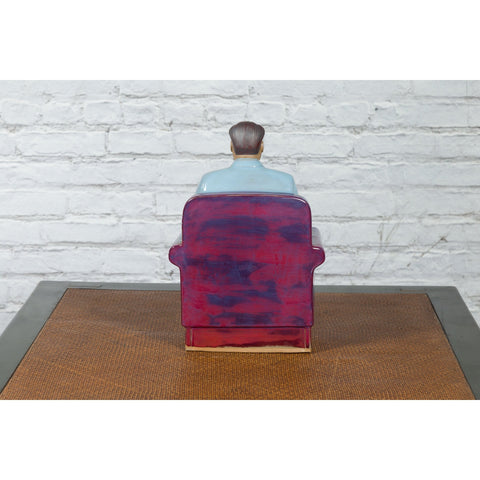 Vintage Glazed Porcelain Statuette of Mao Zedong Seated on an Armchair-YNEB680-11. Asian & Chinese Furniture, Art, Antiques, Vintage Home Décor for sale at FEA Home