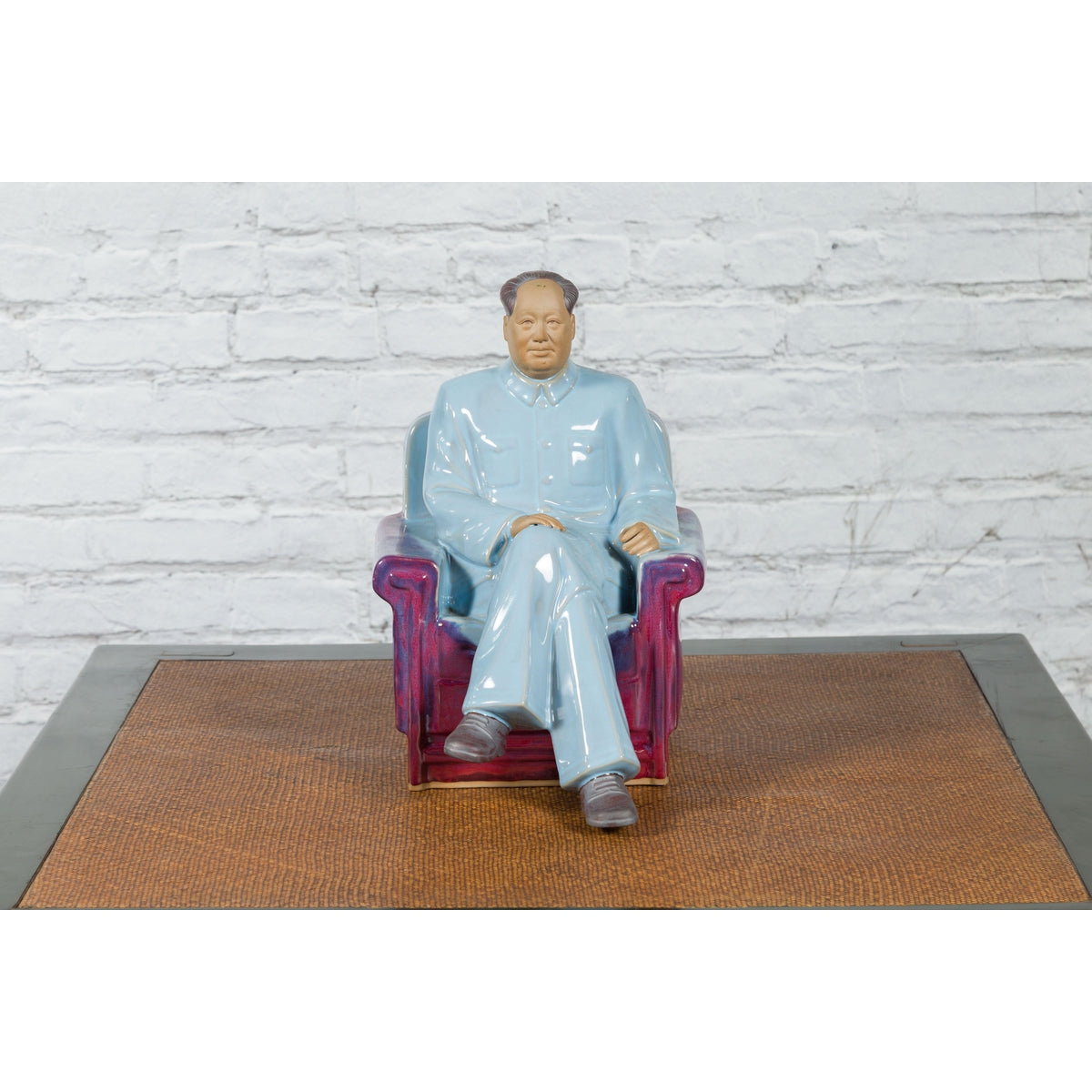 Vintage Glazed Porcelain Statuette of Mao Zedong Seated on an Armchair-2. Asian & Chinese Furniture, Art, Antiques, Vintage Home Décor for sale at FEA Home
