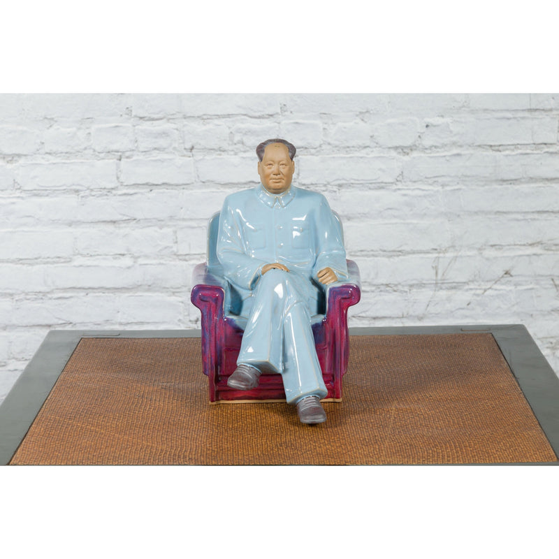 Vintage Glazed Porcelain Statuette of Mao Zedong Seated on an Armchair-YNEB680-2. Asian & Chinese Furniture, Art, Antiques, Vintage Home Décor for sale at FEA Home