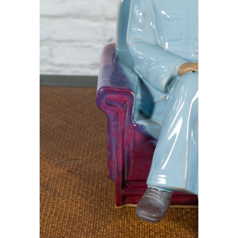 Vintage Glazed Porcelain Statuette of Mao Zedong Seated on an Armchair-YNEB680-7. Asian & Chinese Furniture, Art, Antiques, Vintage Home Décor for sale at FEA Home