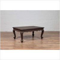 Vintage Indian Coffee Table with Brushed Metal Patina over Wood and Floral Décor