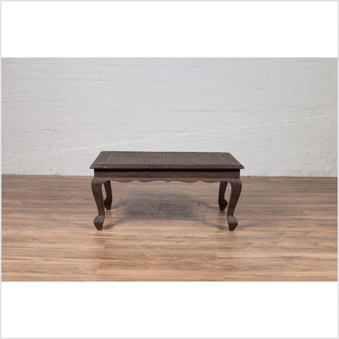 Vintage Indian Coffee Table with Brushed Metal Patina over Wood and Floral Décor-YN6141-20. Asian & Chinese Furniture, Art, Antiques, Vintage Home Décor for sale at FEA Home
