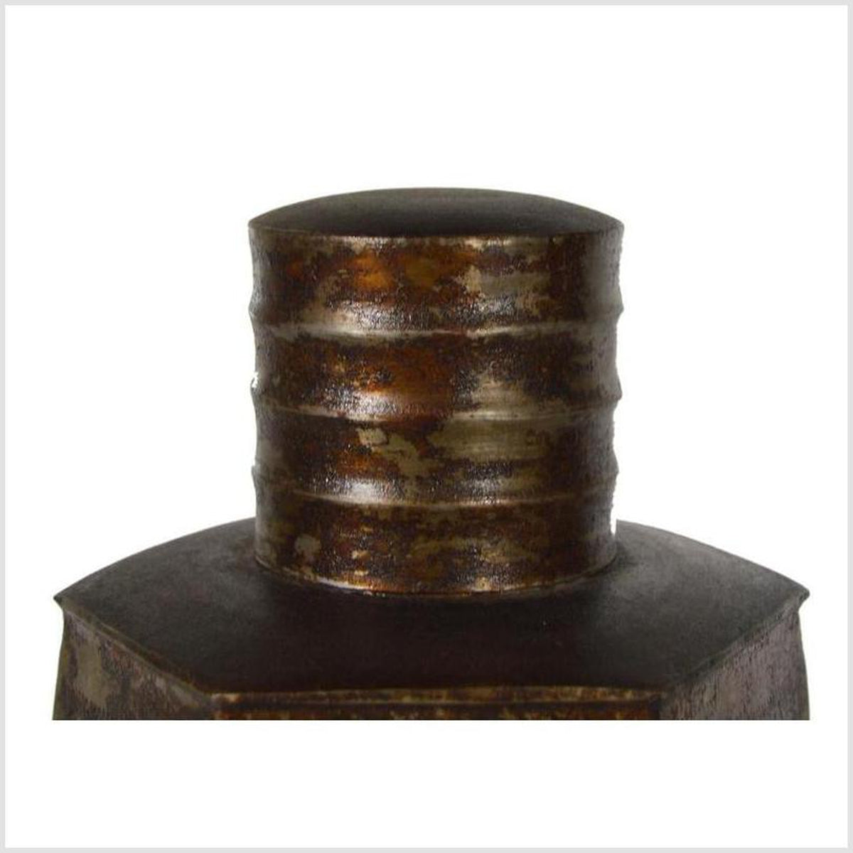 Vintage Indian Hand-Hammered Distressed Tin Storage Canister, Early 20th Century-2. Asian & Chinese Furniture, Art, Antiques, Vintage Home Décor for sale at FEA Home
