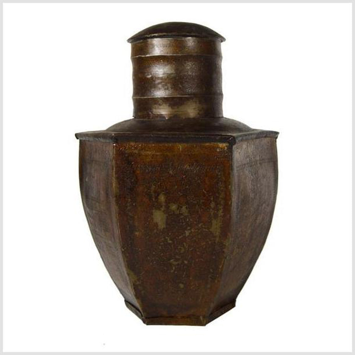 Vintage Indian Hand-Hammered Multi-Sided Tin Storage Canister-1. Asian & Chinese Furniture, Art, Antiques, Vintage Home Décor for sale at FEA Home