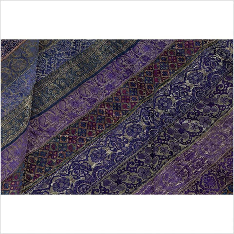 Vintage Indian Purple Silk Embroidered Fabric with Purple, Silver and Gold Tones-YN6515-10. Asian & Chinese Furniture, Art, Antiques, Vintage Home Décor for sale at FEA Home