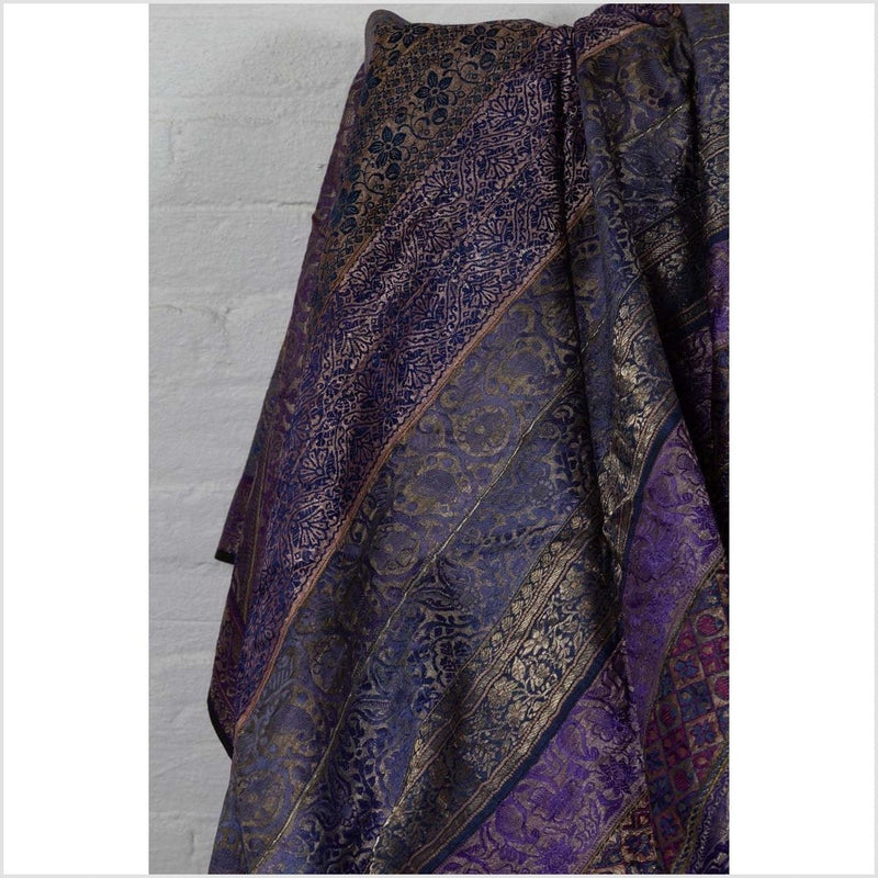 Vintage Indian Purple Silk Embroidered Fabric with Purple, Silver and Gold Tones-YN6515-17. Asian & Chinese Furniture, Art, Antiques, Vintage Home Décor for sale at FEA Home