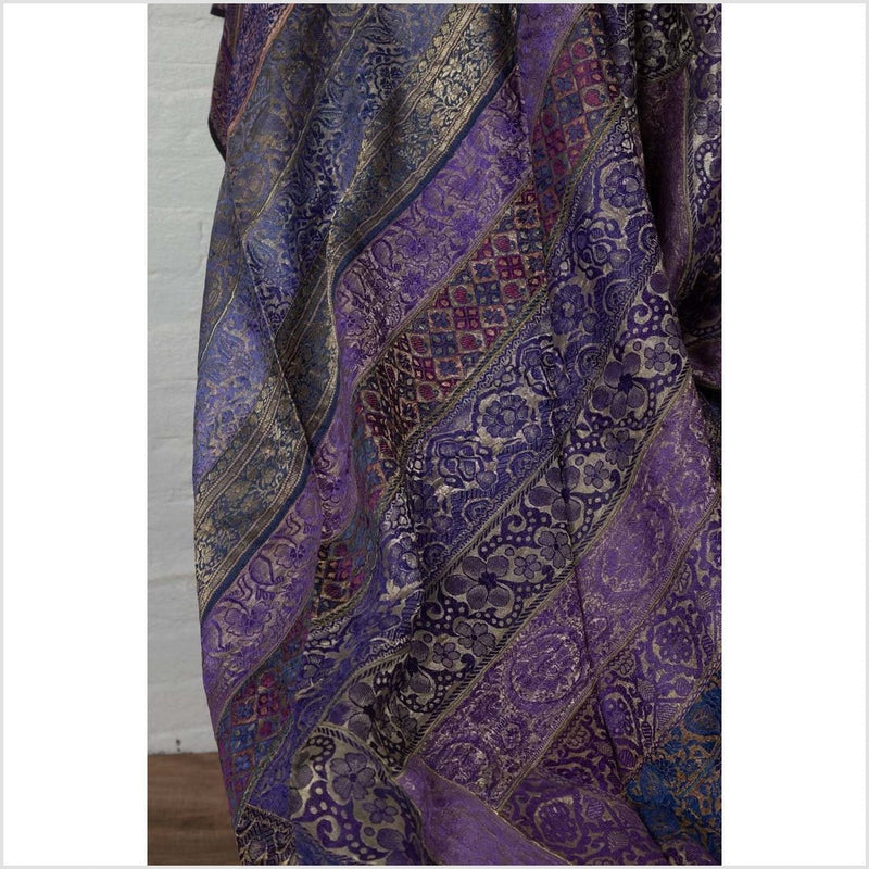 Vintage Indian Purple Silk Embroidered Fabric with Purple, Silver and Gold Tones-YN6515-18. Asian & Chinese Furniture, Art, Antiques, Vintage Home Décor for sale at FEA Home