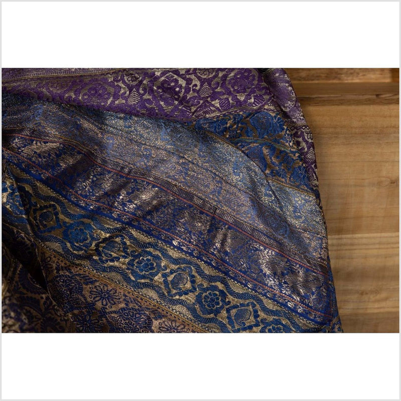 Vintage Indian Purple Silk Embroidered Fabric with Purple, Silver and Gold Tones-YN6515-20. Asian & Chinese Furniture, Art, Antiques, Vintage Home Décor for sale at FEA Home
