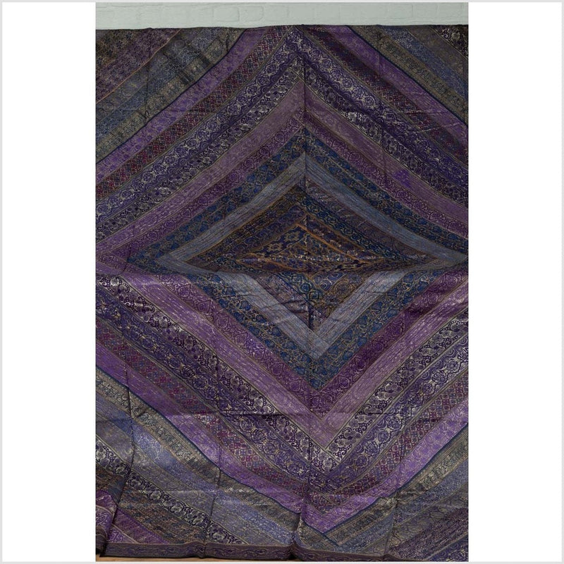 Vintage Indian Purple Silk Embroidered Fabric with Purple, Silver and Gold Tones-YN6515-1. Asian & Chinese Furniture, Art, Antiques, Vintage Home Décor for sale at FEA Home