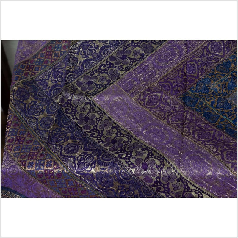 Vintage Indian Purple Silk Embroidered Fabric with Purple, Silver and Gold Tones-YN6515-9. Asian & Chinese Furniture, Art, Antiques, Vintage Home Décor for sale at FEA Home