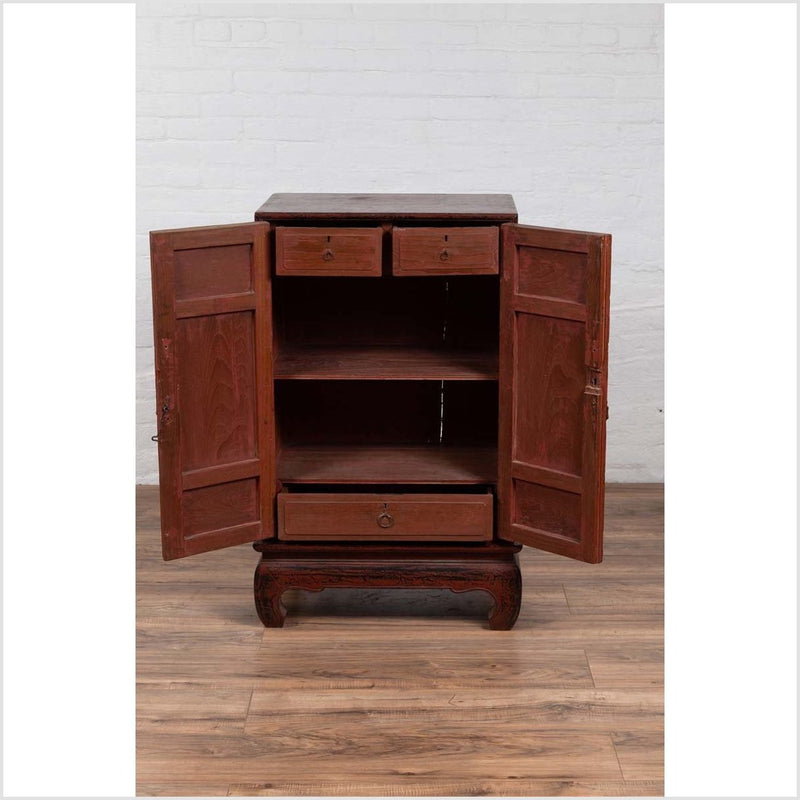 Vintage Japanese Display Cabinet with Red Negora Lacquer and Gilded Calligraphy-YN6504-12. Asian & Chinese Furniture, Art, Antiques, Vintage Home Décor for sale at FEA Home