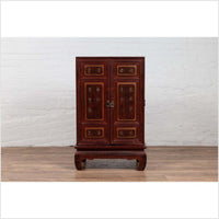 Vintage Japanese Display Cabinet with Red Negora Lacquer and Gilded Calligraphy