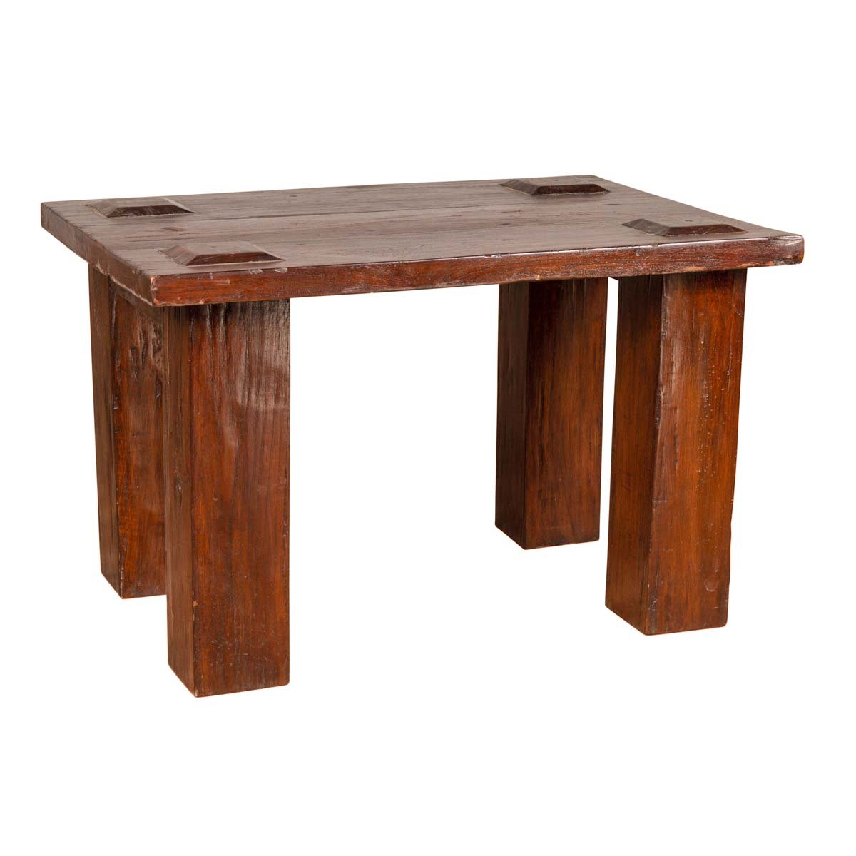 Vintage Javanese Midcentury Wooden Bench with Raised Motifs and Straight Legs-1. Asian & Chinese Furniture, Art, Antiques, Vintage Home Décor for sale at FEA Home