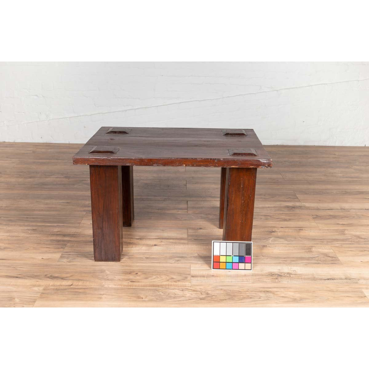 Vintage Javanese Midcentury Wooden Bench with Raised Motifs and Straight Legs-4. Asian &amp; Chinese Furniture, Art, Antiques, Vintage Home Décor for sale at FEA Home