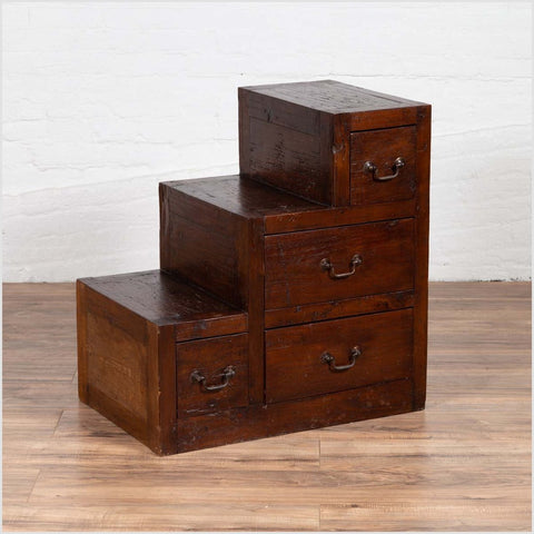 Vintage Javanese Staircase Tansu Cabinet in Japanese Style with Four Drawers-YN6201-2. Asian & Chinese Furniture, Art, Antiques, Vintage Home Décor for sale at FEA Home