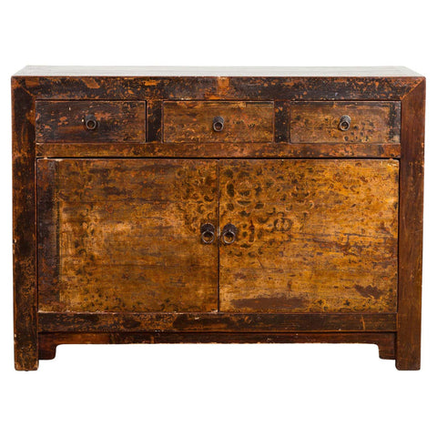 This-is-a-picture-of-a-Vintage Northern Chinese Distressed Cabinet with Three Drawers over Two Doors-image-position-1-style-YN7576-Shop-for-Vintage-and-Antique-Asian-and-Chinese-Furniture-for-sale-at-FEA Home-NYC
