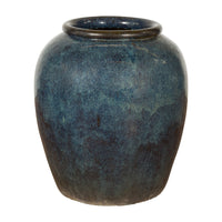 Vintage Oversized Thai Shigaraki Style Namako Glazed Planter with Wave Effects