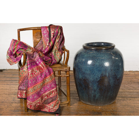 Vintage Oversized Thai Shigaraki Style Namako Glazed Planter with Wave Effects-10. Asian & Chinese Furniture, Art, Antiques, Vintage Home Décor for sale at FEA Home