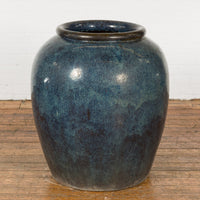 Vintage Oversized Thai Shigaraki Style Namako Glazed Planter with Wave Effects