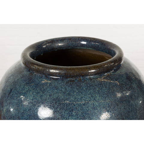 Vintage Oversized Thai Shigaraki Style Namako Glazed Planter with Wave Effects-4. Asian & Chinese Furniture, Art, Antiques, Vintage Home Décor for sale at FEA Home