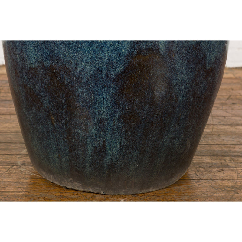 Vintage Oversized Thai Shigaraki Style Namako Glazed Planter with Wave Effects-7. Asian & Chinese Furniture, Art, Antiques, Vintage Home Décor for sale at FEA Home