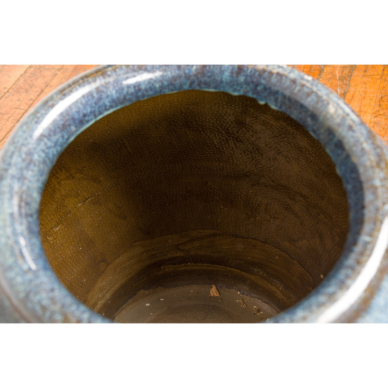 Vintage Oversized Thai Shigaraki Style Namako Glazed Planter with Wave Effects-9. Asian & Chinese Furniture, Art, Antiques, Vintage Home Décor for sale at FEA Home