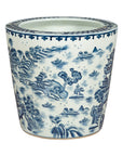 Vintage Porcelain Cache-Pot Planter with Blue and White Mountainous Landscape-1. Asian & Chinese Furniture, Art, Antiques, Vintage Home Décor for sale at FEA Home