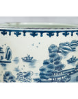 Vintage Porcelain Cache-Pot Planter with Blue and White Mountainous Landscape-10. Asian & Chinese Furniture, Art, Antiques, Vintage Home Décor for sale at FEA Home
