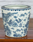 Vintage Porcelain Cache-Pot Planter with Blue and White Mountainous Landscape-3. Asian & Chinese Furniture, Art, Antiques, Vintage Home Décor for sale at FEA Home