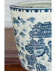 Vintage Porcelain Cache-Pot Planter with Blue and White Mountainous Landscape-4. Asian & Chinese Furniture, Art, Antiques, Vintage Home Décor for sale at FEA Home
