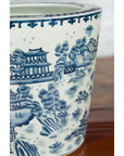 Vintage Porcelain Cache-Pot Planter with Blue and White Mountainous Landscape-5. Asian & Chinese Furniture, Art, Antiques, Vintage Home Décor for sale at FEA Home