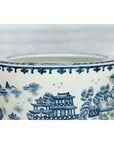 Vintage Porcelain Cache-Pot Planter with Blue and White Mountainous Landscape-6. Asian & Chinese Furniture, Art, Antiques, Vintage Home Décor for sale at FEA Home