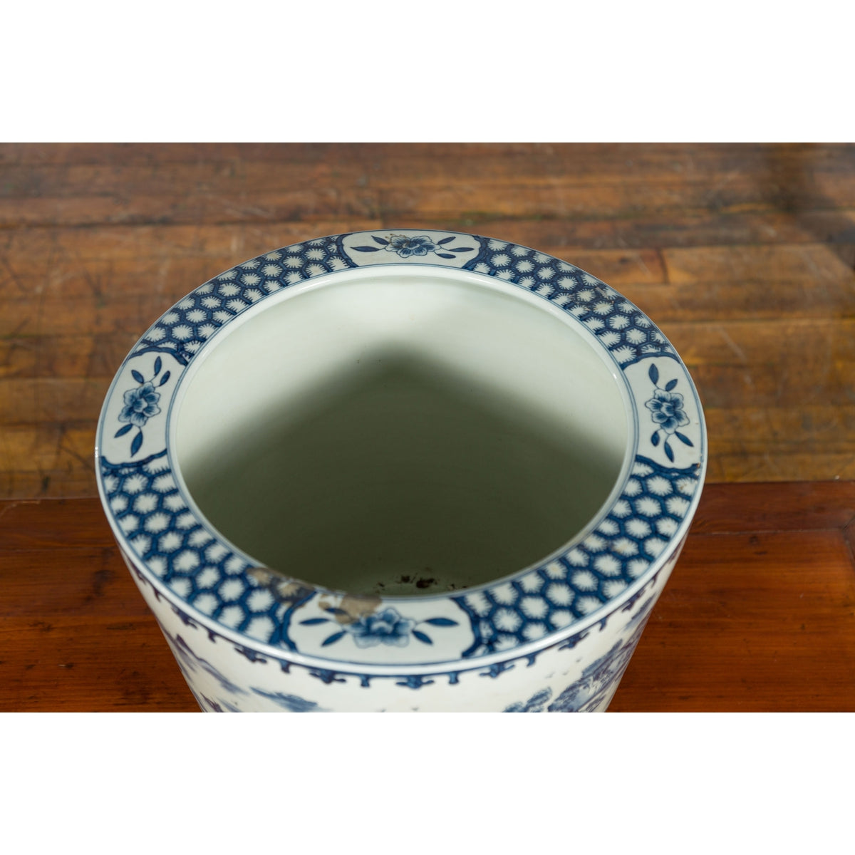 Vintage Porcelain Cache-Pot Planter with Blue and White Mountainous Landscape-7. Asian &amp; Chinese Furniture, Art, Antiques, Vintage Home Décor for sale at FEA Home