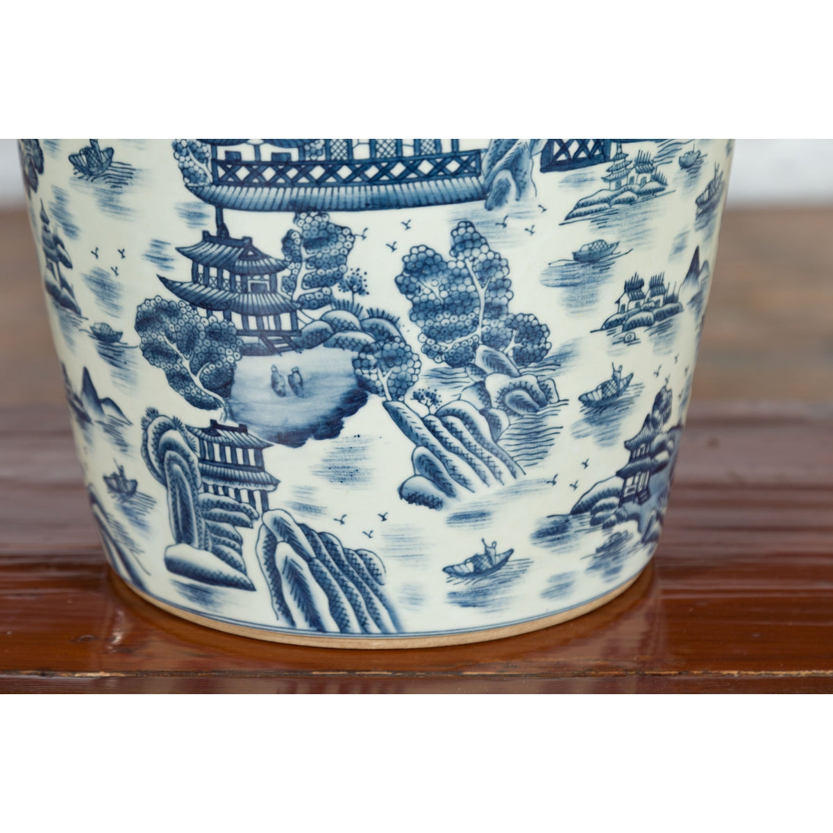 Vintage Porcelain Cache-Pot Planter with Blue and White Mountainous Landscape-8. Asian &amp; Chinese Furniture, Art, Antiques, Vintage Home Décor for sale at FEA Home