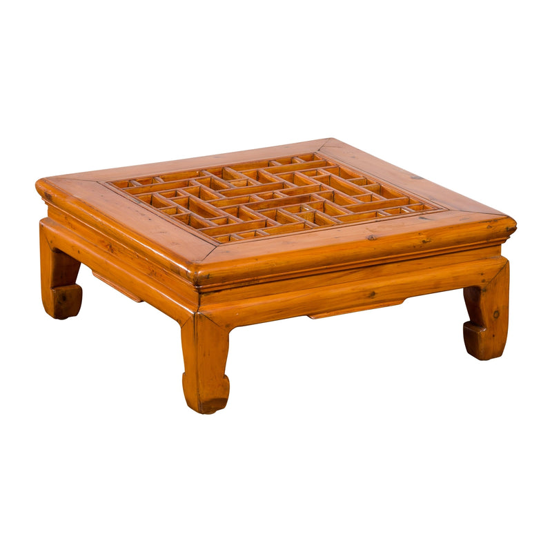 Chinese Vintage Ming Dynasty Style Elmwood Low Prayer Table with Fretwork Top- Asian Antiques, Vintage Home Decor & Chinese Furniture - FEA Home