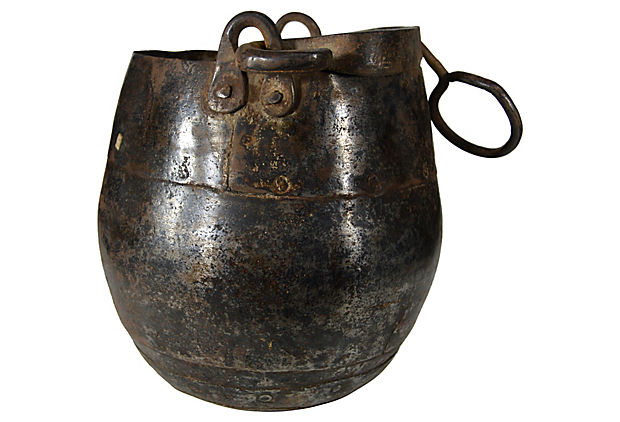 Antique Indian Iron Bucket-1. Asian & Chinese Furniture, Art, Antiques, Vintage Home Décor for sale at FEA Home
