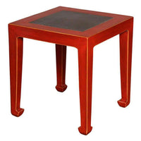 Art Deco Red Lacquered Chinese Table with Ming Dynasty Courtyard Stone Inset- Asian Antiques, Vintage Home Decor & Chinese Furniture - FEA Home